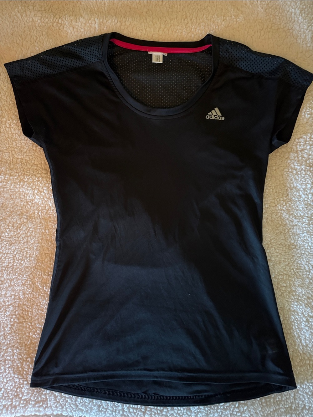 Adidas Breathable Black Short Sleeve Athletic Tee with Pink Neck Trim